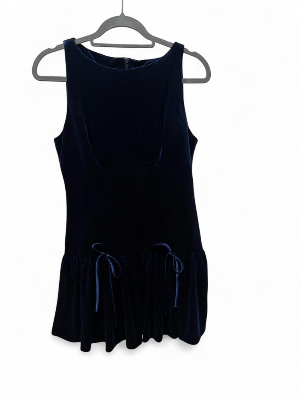 Zara Navy Velvet Sleeveless Drop-Waist Dress